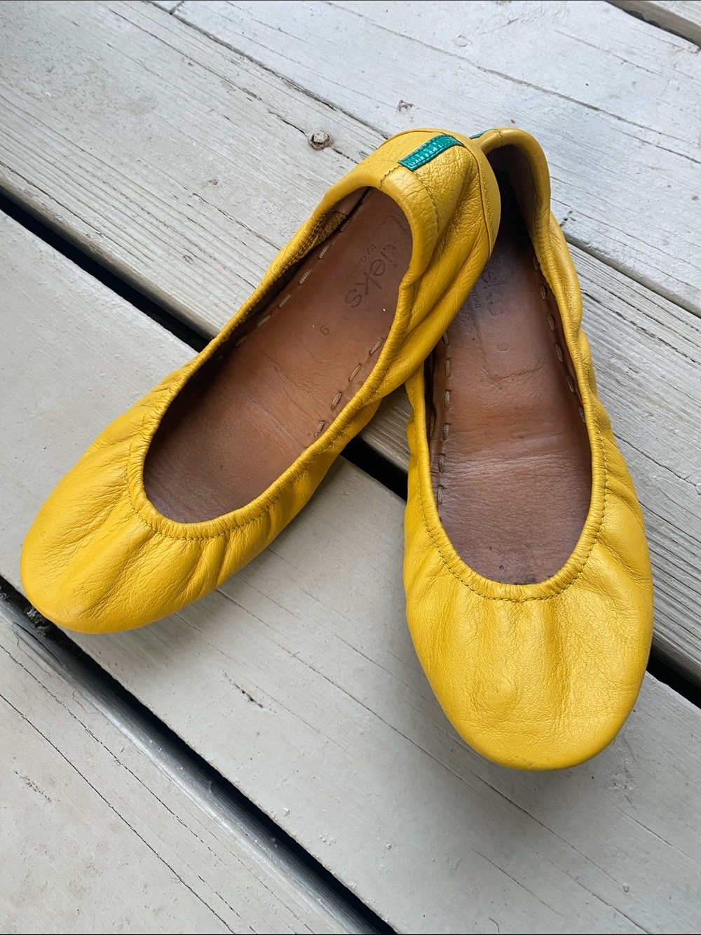 Tieks Mustard Yellow Leather Ballet Flats Size 9 Preowned Classic Foldable